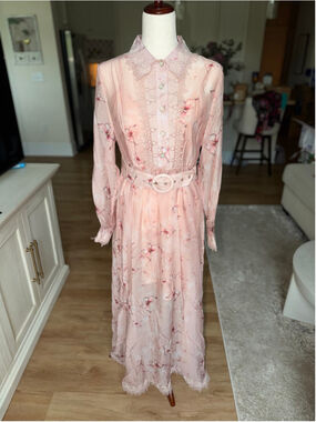 Women's Dream Catcher Floral Maxi Dress Size 40/ US8 Pink Beige